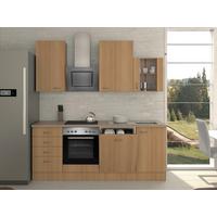 Küchenblock "Nano" , Buche - Edelstahlfarben/Beige, MODERN, Glas/Holzwerkstoff (220cm) - FlexWell