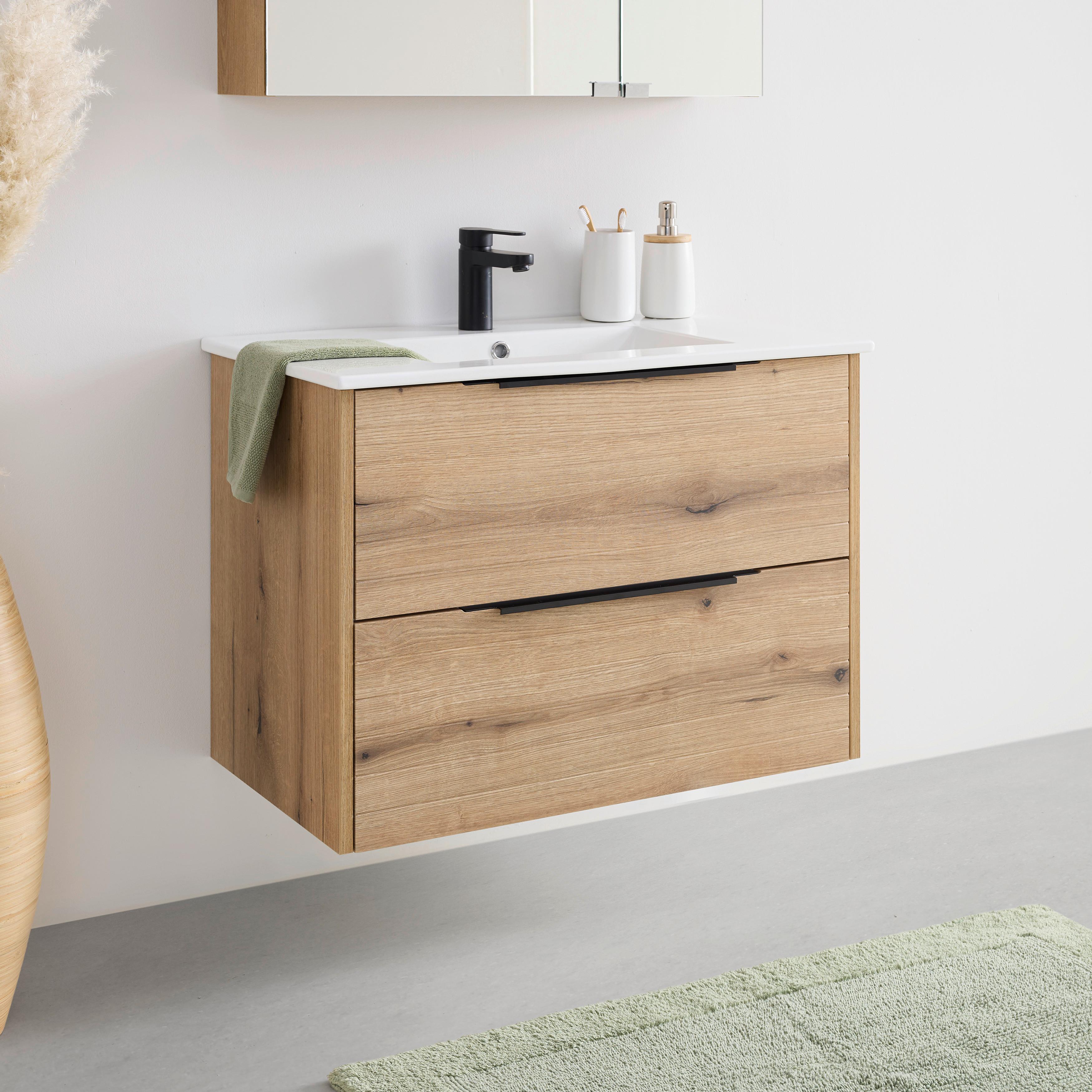TVÄTTSTÄLL MED KOMMOD ARIS -EXKLUSIV- - svart/ekfärgad, Modern, metall/trämaterial (80/60/45cm) - Mömax