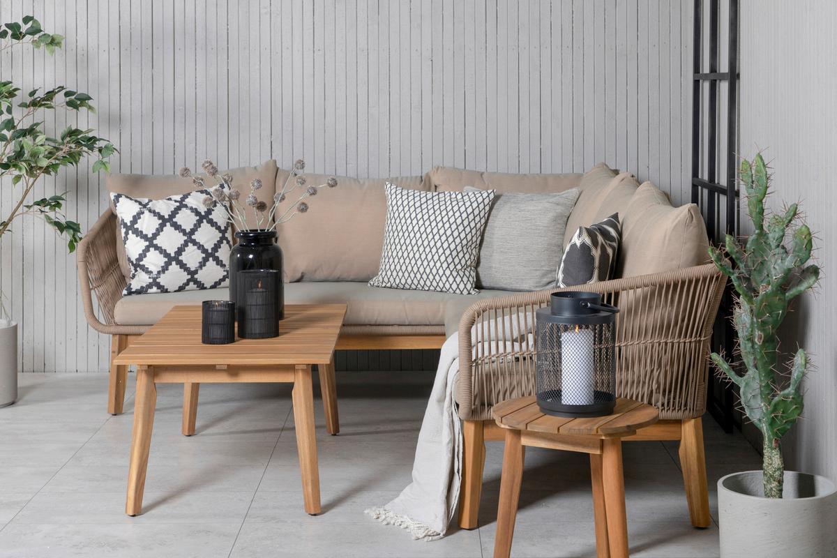 Loungegarnitur Chania ca. 210x160 cm Beige - Beige/Akaziefarben, KONVENTIONELL, Holz/Kunststoff (210/160cm) - Gardenson