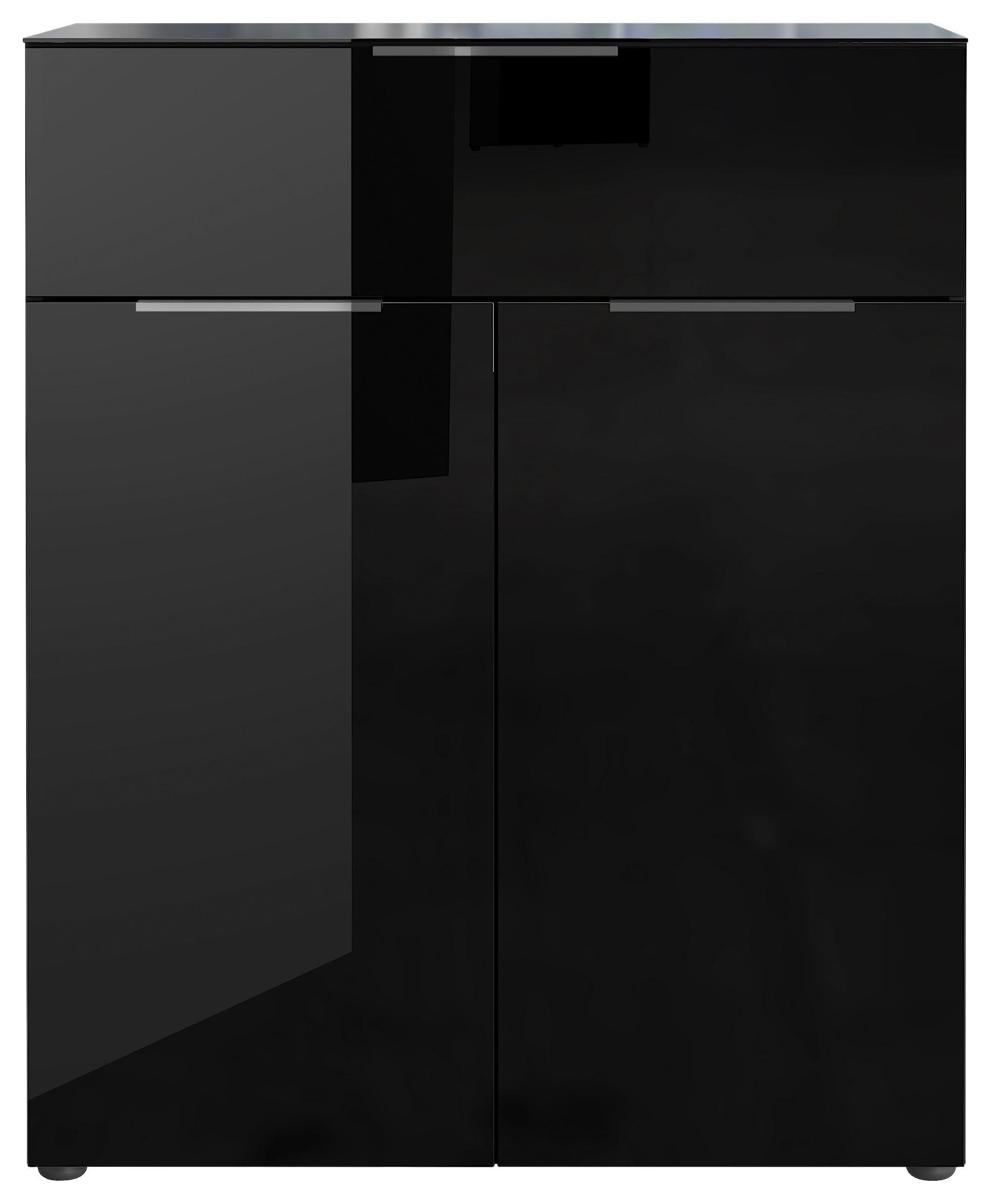 Kommode Oakland in Schwarz - Silberfarben/Schwarz, Modern, Glas/Holzwerkstoff (83/102/42cm) - Premium Living