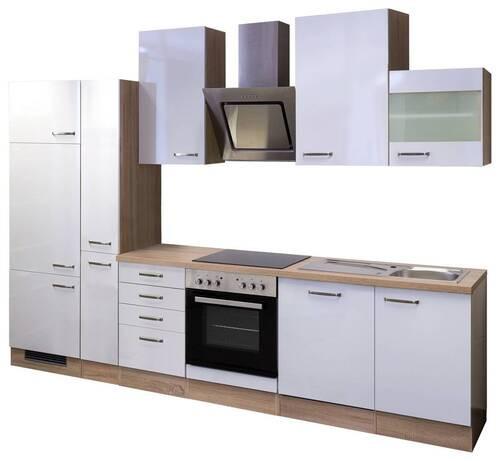 Kuhinjski Blok Z Aparati Valero, Bela, Barva Hrasta - barve nerjavečega jekla/bela, Moderno, kovina/leseni material (310cm) - FlexWell