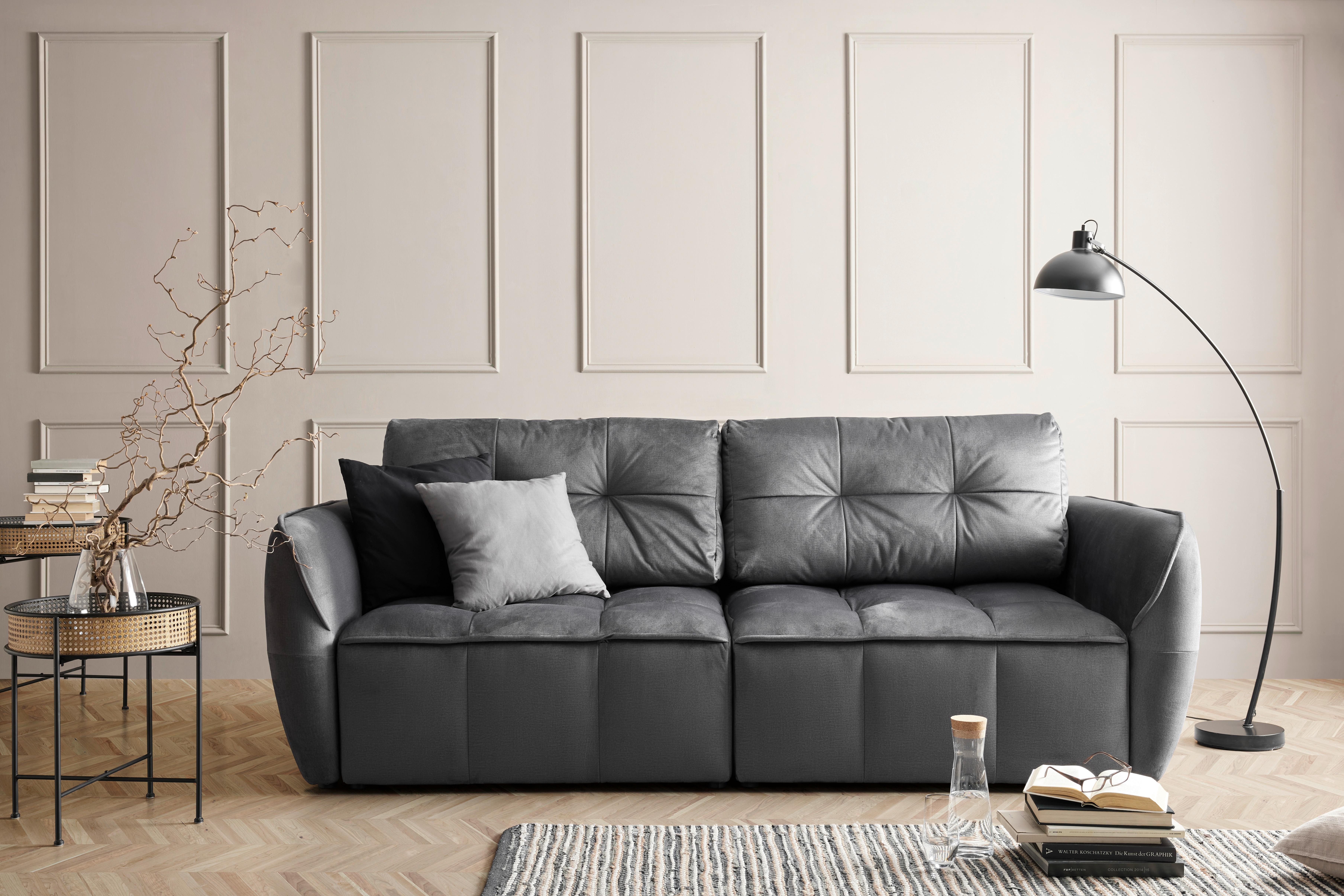 Boxspring Kanapéágy Bombei - antracit/szürke, Modern, faalapú anyag/textil (243/94/125cm) - Premium Living