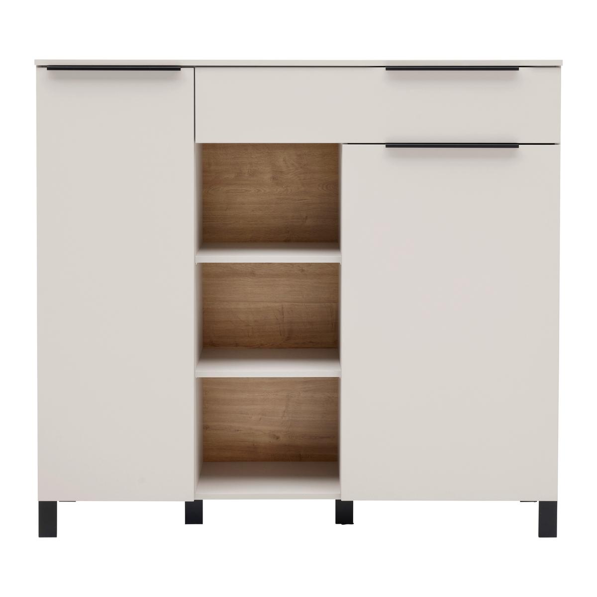 Highboard GW-Fresno in Kaschmir - Kaschmir/Schwarz, Modern, Holzwerkstoff/Metall (130/121/40cm) - Premium Living