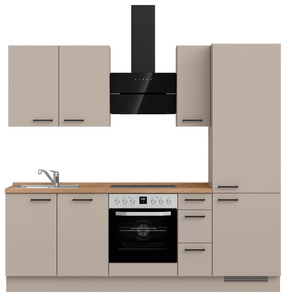 Küchenblock Easytouch High m. Geräten Sandfarben - Sandfarben/Eichefarben, MODERN, Holzwerkstoff/Metall (240cm) - Nobilia