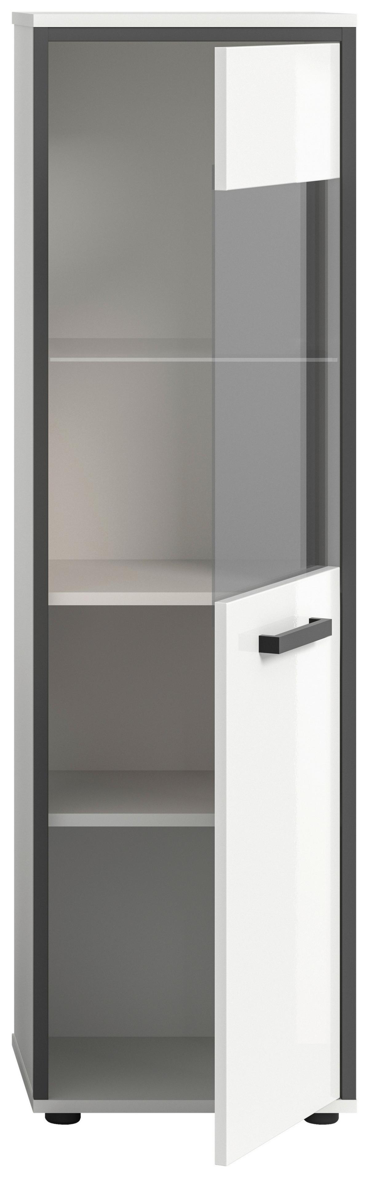 Midischrank Kojak Weiß/Anthrazit - Weiß Hochglanz/Schwarz, MODERN, Glas/Holzwerkstoff (40/139/34cm) - MID.YOU