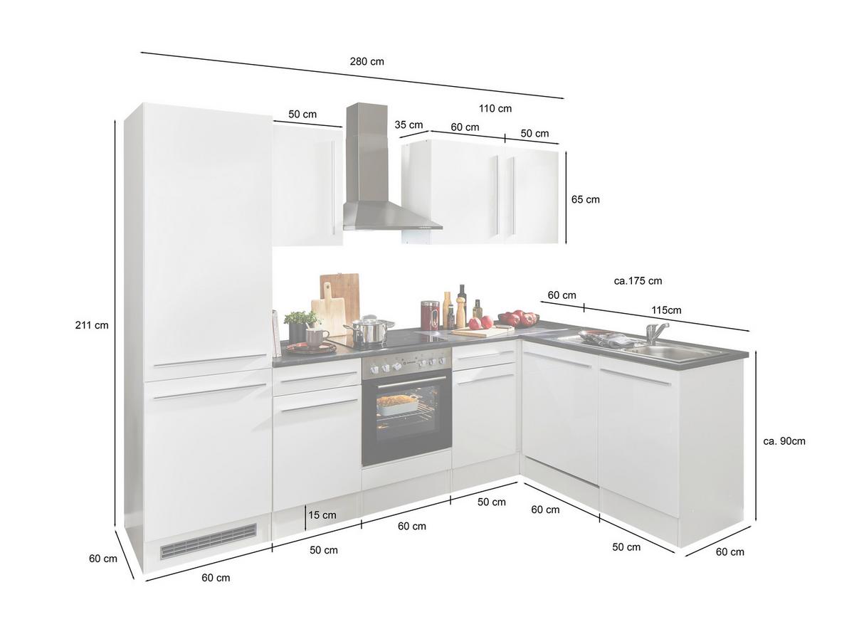 Eckküche Jazz mit Geräten ca.280x175cm Eiche/Anthrazit - Anthrazit/Schwarz, LIFESTYLE, Holzwerkstoff/Kunststoff (280/175cm) - P & B