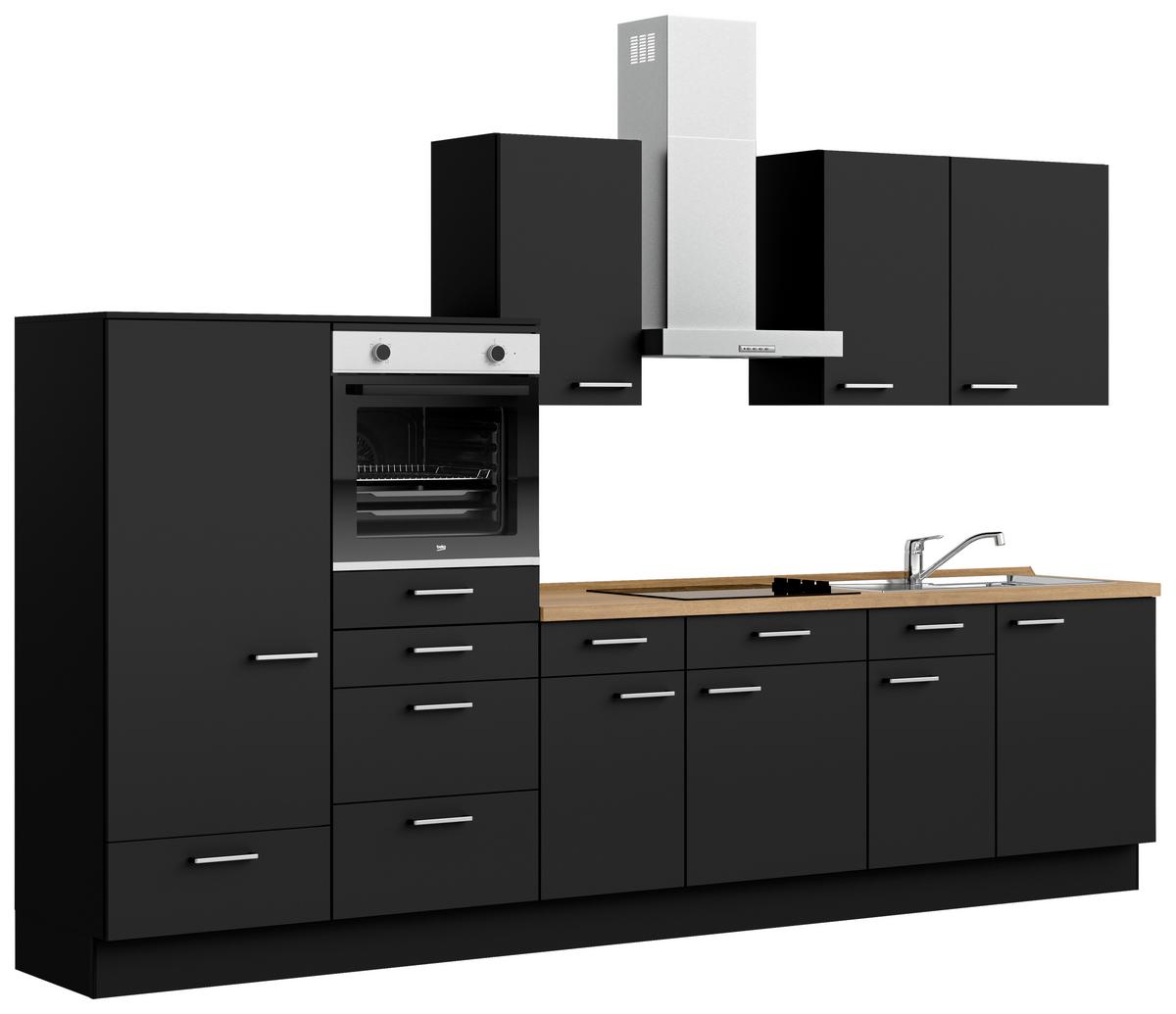 Küchenblock Touch Low m. Geräten Schwarz - Edelstahlfarben/Eichefarben, MODERN, Holzwerkstoff/Metall (330cm) - Nobilia