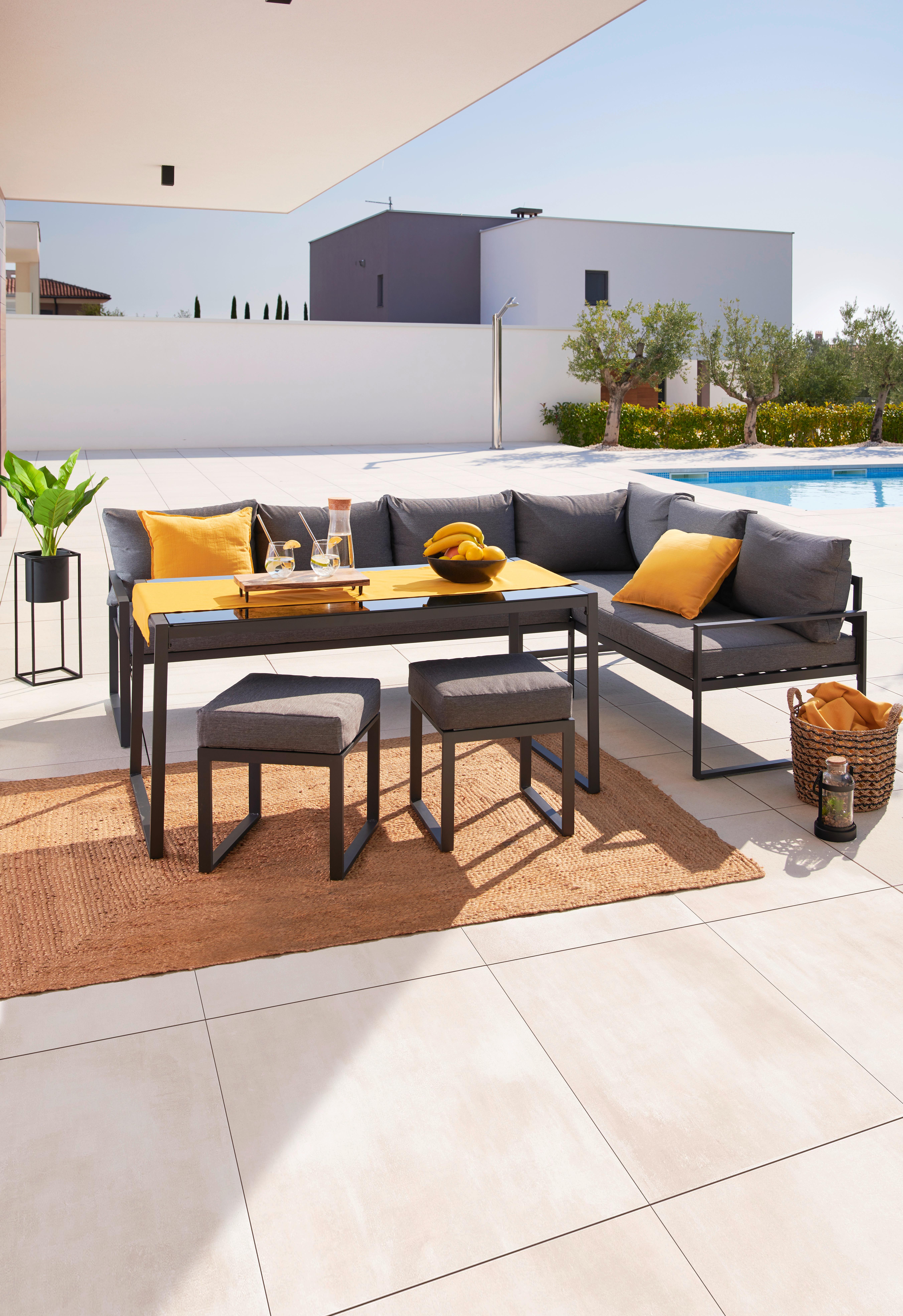 Loungegarnitur Mexiko 2 in Schwarz/Anthrazit - Anthrazit/Schwarz, Modern, Glas/Textil (241/176cm) - Modern Living