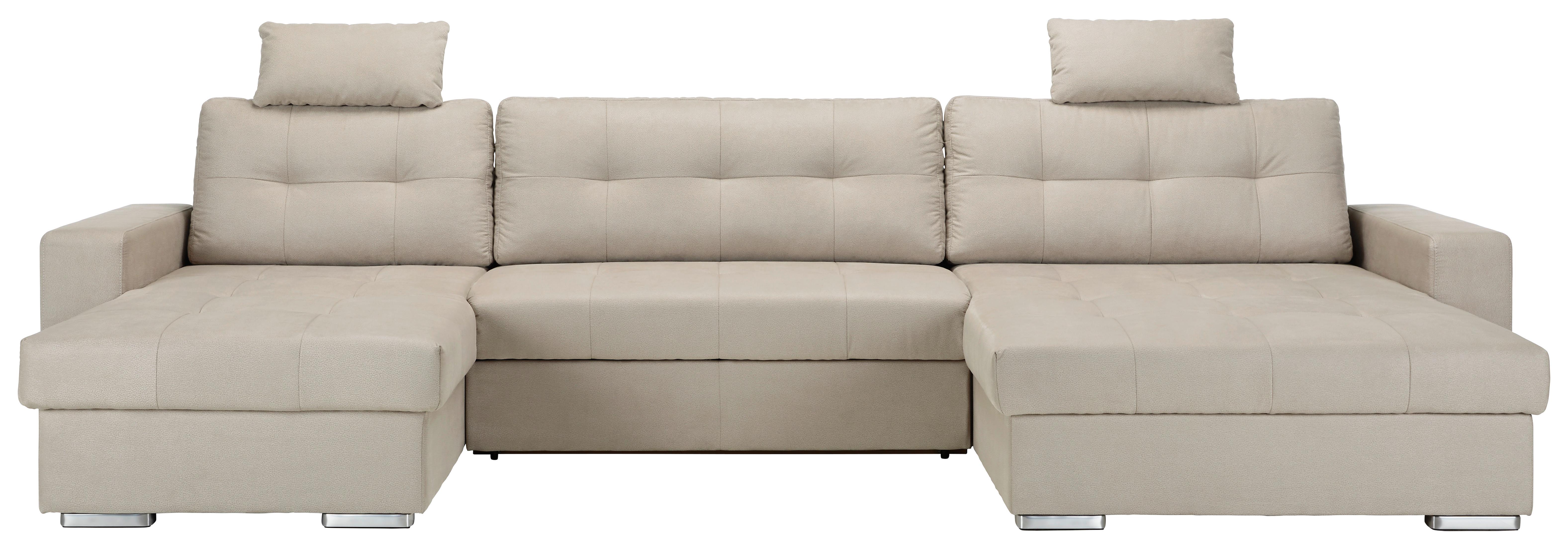 Wohnlandschaft in Beige mit Bettfunktion - Chromfarben/Beige, Modern, Textil (378/87/163cm) - Modern Living