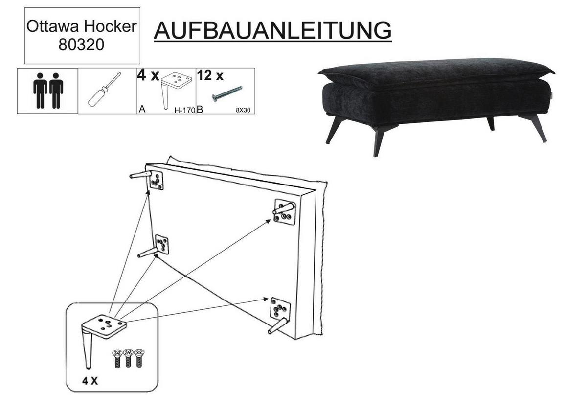 Hocker Ottawa Schwarz Strukturstoff - Schwarz, MODERN, Textil/Metall (122/47/68cm) - Premium Living