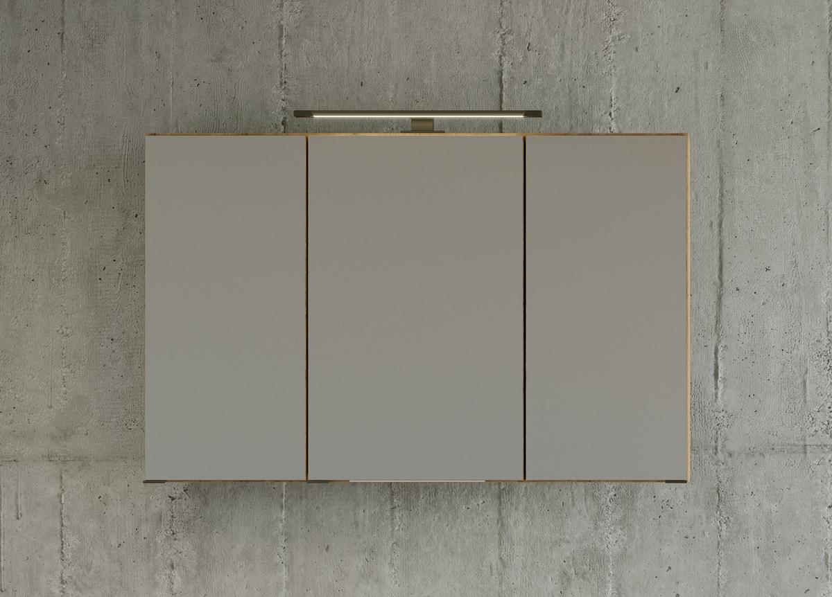Spiegelschrank Manchester mit LED 3-türig ca.100x64 cm Eiche - MODERN, Glas/Holzwerkstoff (100/64/20cm) - Held