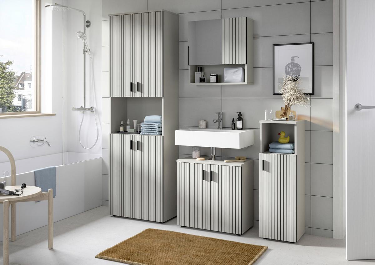 Badezimmer Mone Kaschmir 4-teilig - Kaschmir/Schwarz, Trend, Glas/Holzwerkstoff (150cm) - MID.YOU