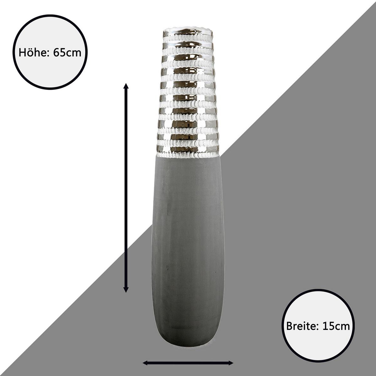 Bodenvase Grau/Silberfarben - Silberfarben/Grau, Basics, Keramik (15/65/15cm)