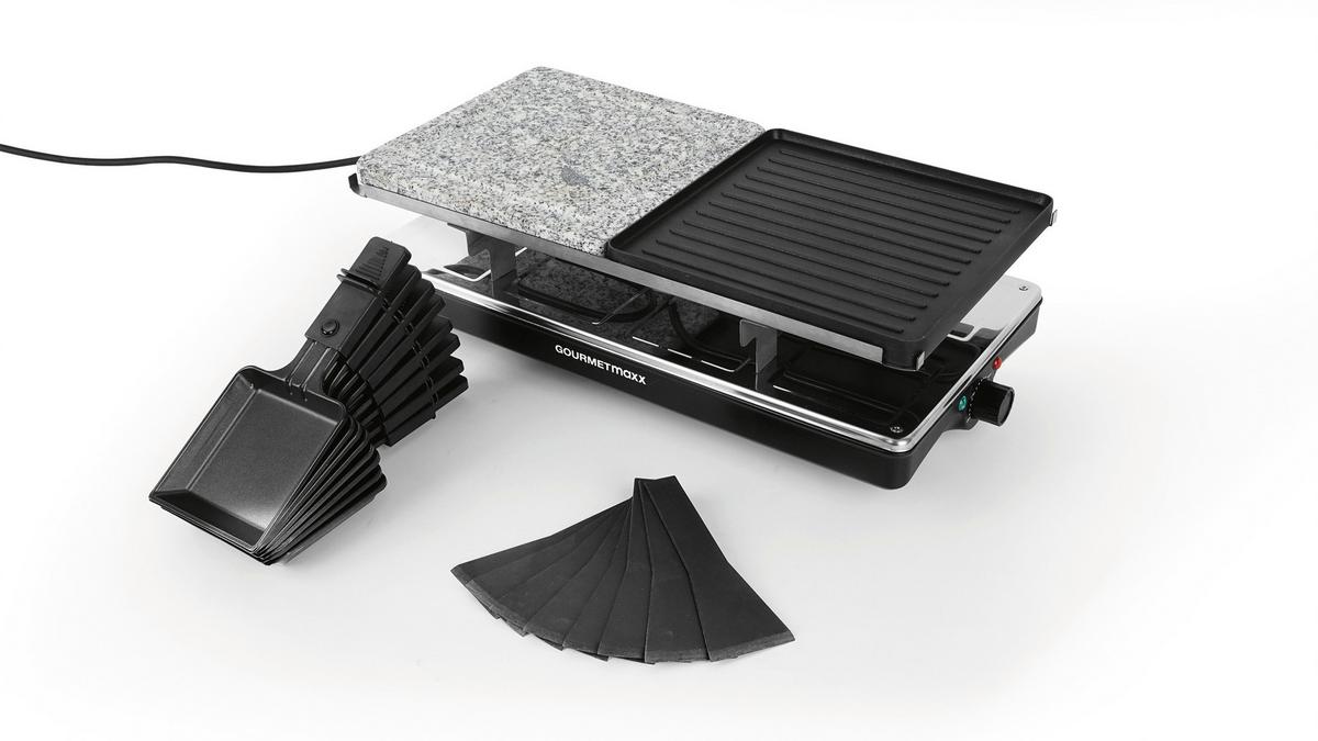 GRILL RACLETTE 16543 - kolor srebrny/czarny, Basics, kamień/tworzywo sztuczne (42/23/13cm) - GOURMETMAXX