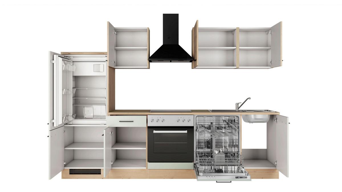 Küchenblock Cara m. Geräten Schilfgrün - Schilfgrün/Schwarz, Trend, Holzwerkstoff/Metall (280cm) - FlexWell