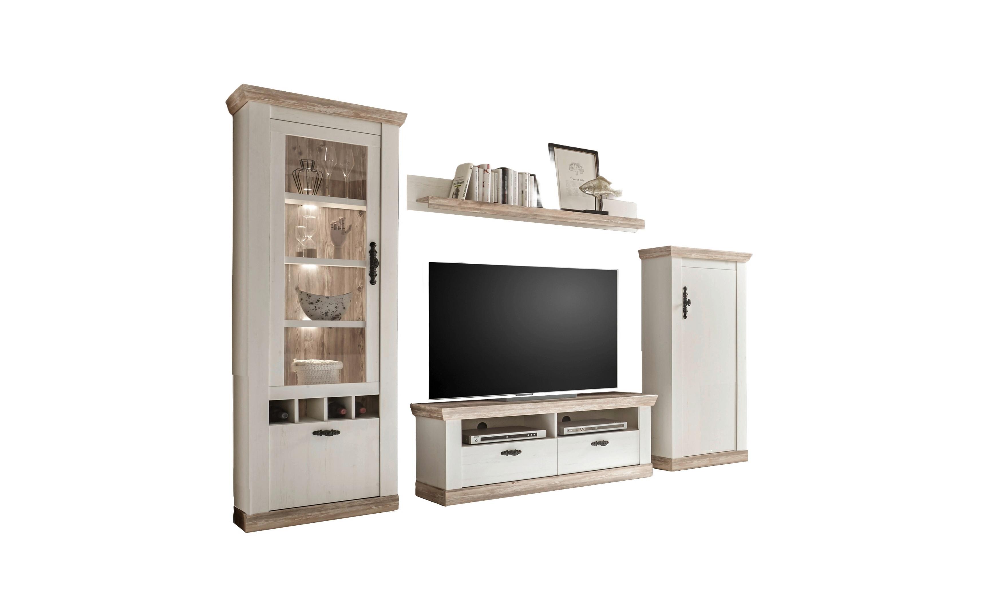 Wohnwand Florenz Pinienfarben/Hellbraun - Hellbraun/Eichefarben, Design, Holzwerkstoff/Metall (296/201/44cm) - MID.YOU