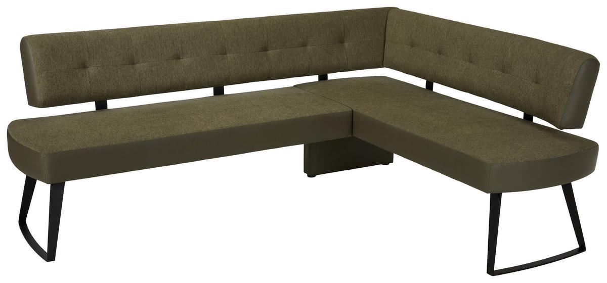 Eckbank in Grün ca. 220x170cm - Dunkelgrau/Schwarz, Modern, Textil/Metall (220/170cm) - Premium Living