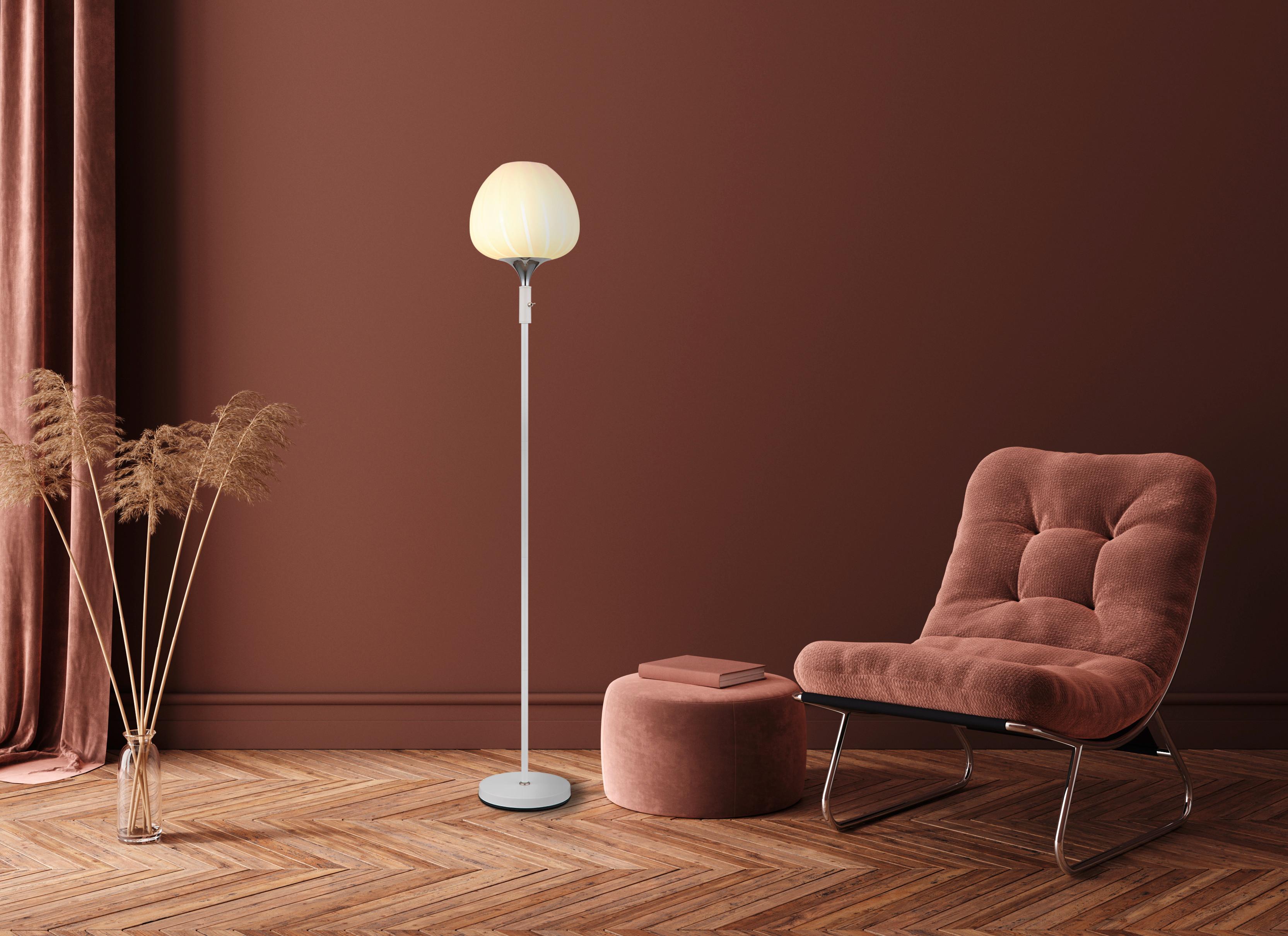 Stehleuchte Maxy Weiß/Chrom max. 40 Watt - Chromfarben/Weiß, KONVENTIONELL, Glas/Metall (29/165cm) - Globo