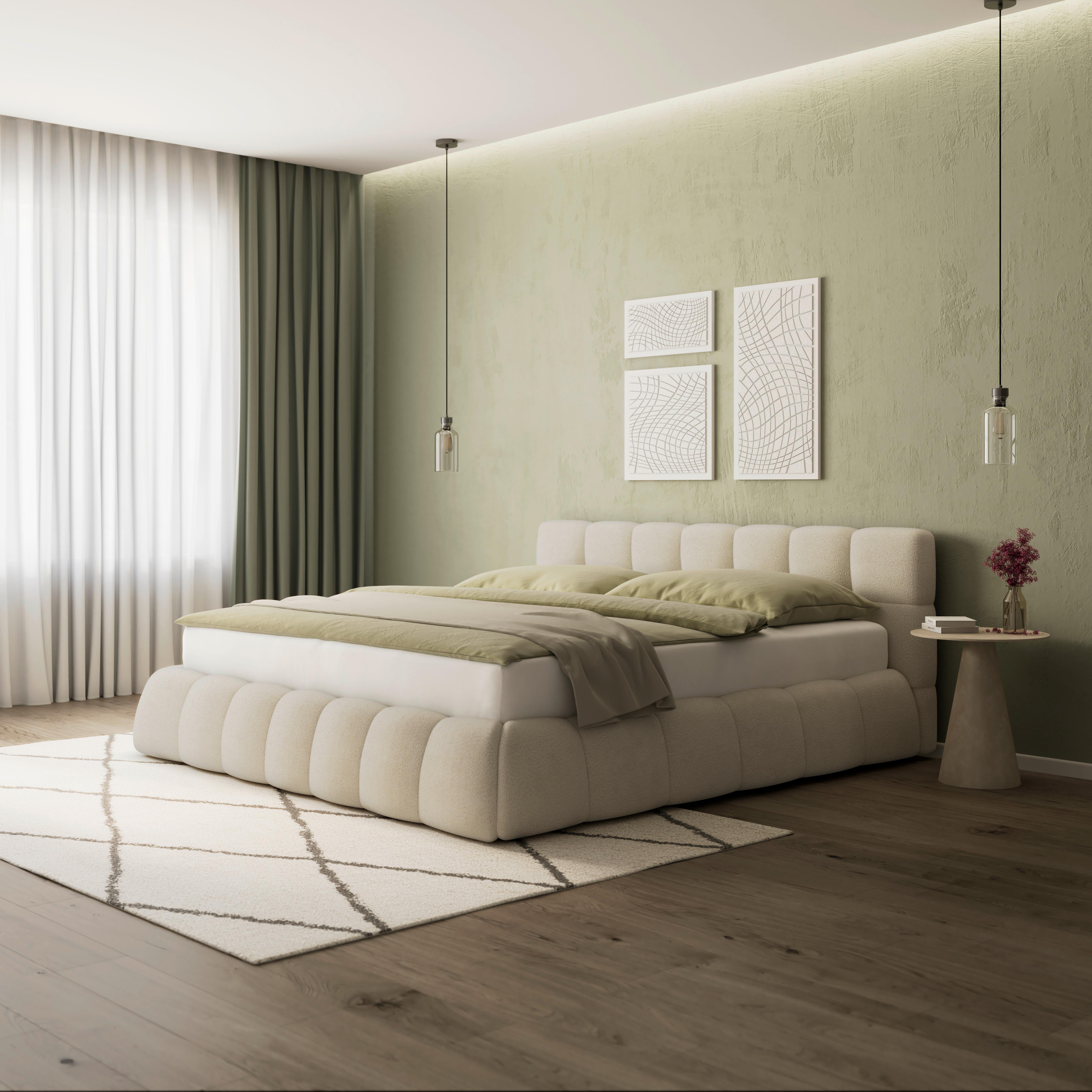 Polsterbett Marija ca. 180x200 cm Elfenbein - Elfenbein/Edelstahlfarben, MODERN, Holz/Textil (180/200cm) - Bessagi Home