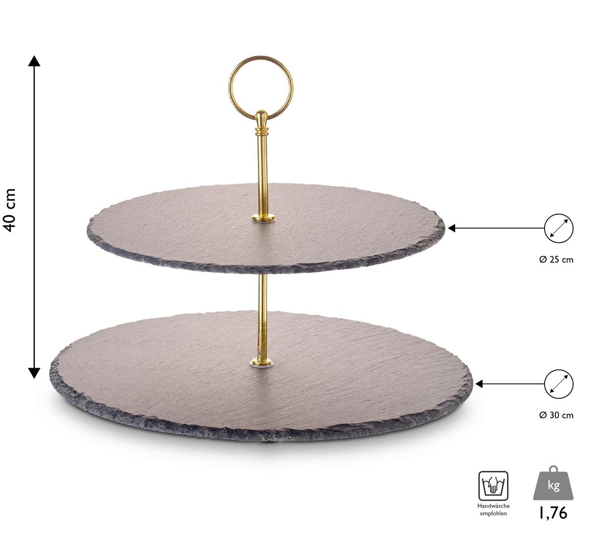 Suport brioșe 2 etaje - auriu, Basics, metal/piatră (30/25/40cm) - Echtwerk