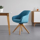 Armlehnstuhl in Petrol 'Leonie' - Eichefarben/Petrol, MODERN, Holz/Textil (60/84/61cm) - Bessagi Home