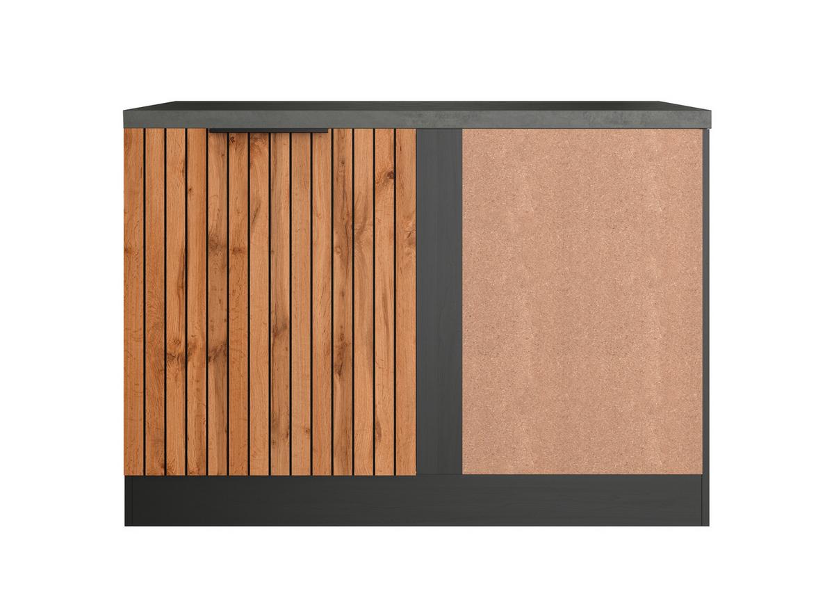 Eckunterschrank Liverpool Eiche/Graphitfarben - Schieferfarben/Eiche Wotan, Basics, Holzwerkstoff/Metall (120/86/60cm) - Held