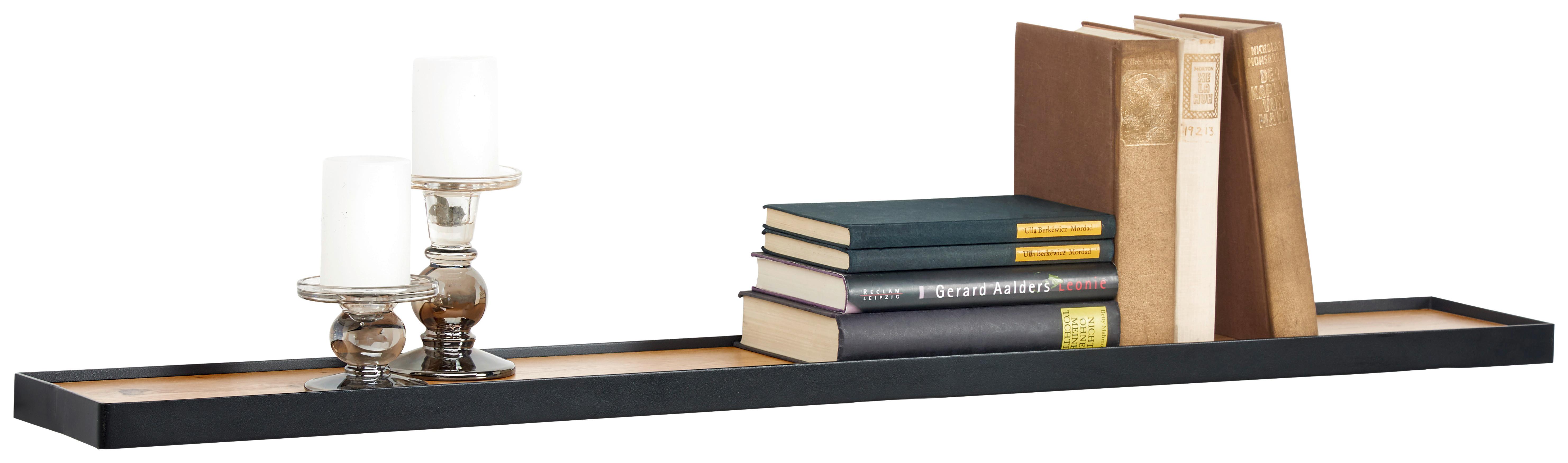 PÓŁKA ŚCIENNA RICKY - kolor dębowy/czarny, Basics, materiał drewnopochodny/metal (110/3/15cm) - Xora