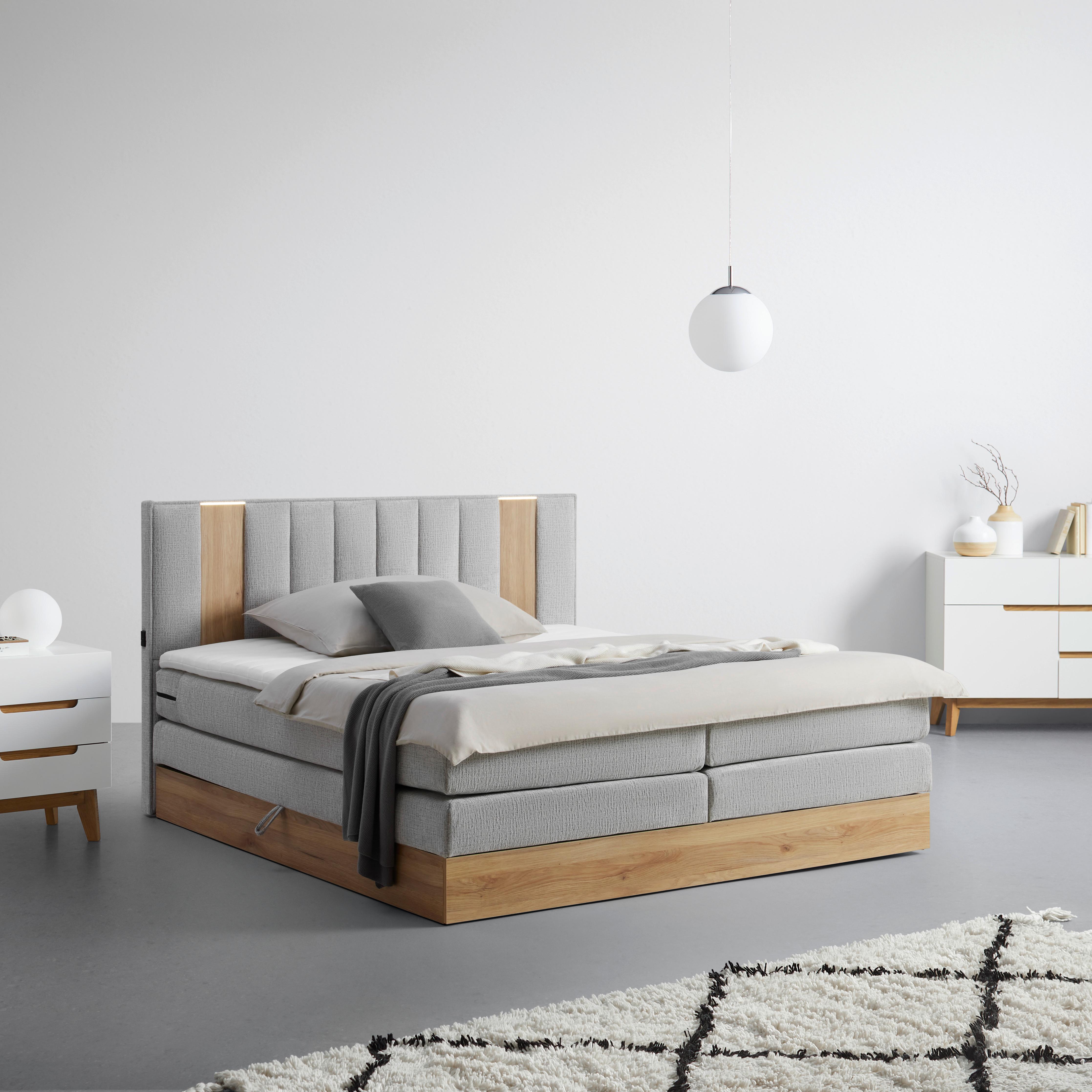 Boxspringbett Rabina Grau/Eichefarben ca. 180x200cm - Eichefarben/Grau, KONVENTIONELL, Holzwerkstoff/Textil (180/200cm) - Mömax