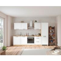 Küchenzeile Meran ohne Geräte ca. 300 cm Weiß/Eiche - Eiche Wotan/Schwarz, LIFESTYLE, Holzwerkstoff/Metall (300cm) - Held