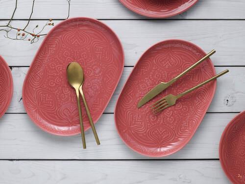 Set Pladnjev Za Serviranje Orient Mandala, 2-Delni - temno roza, Trend, keramika (30/23/7cm) - Creatable