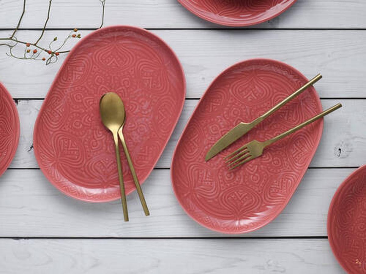 Set Pladnjev Za Serviranje Orient Mandala, 2-Delni - temno roza, Trend, keramika (30/23/7cm) - Creatable