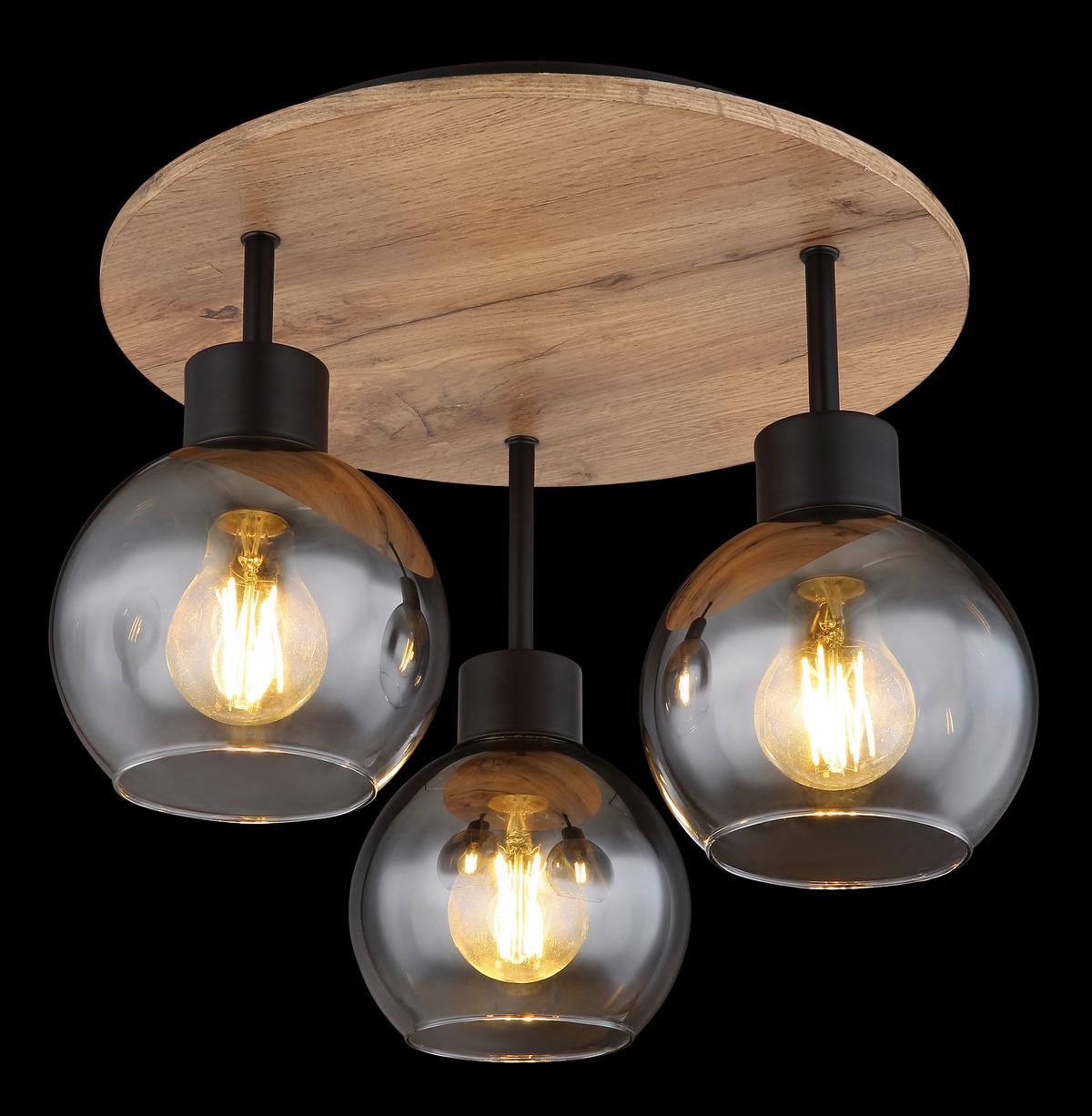 Deckenleuchte Moitas in Braun/Grau/Schwarz max. 40W - Schwarz/Braun, Natur, Glas/Holzwerkstoff (38/30cm) - Globo
