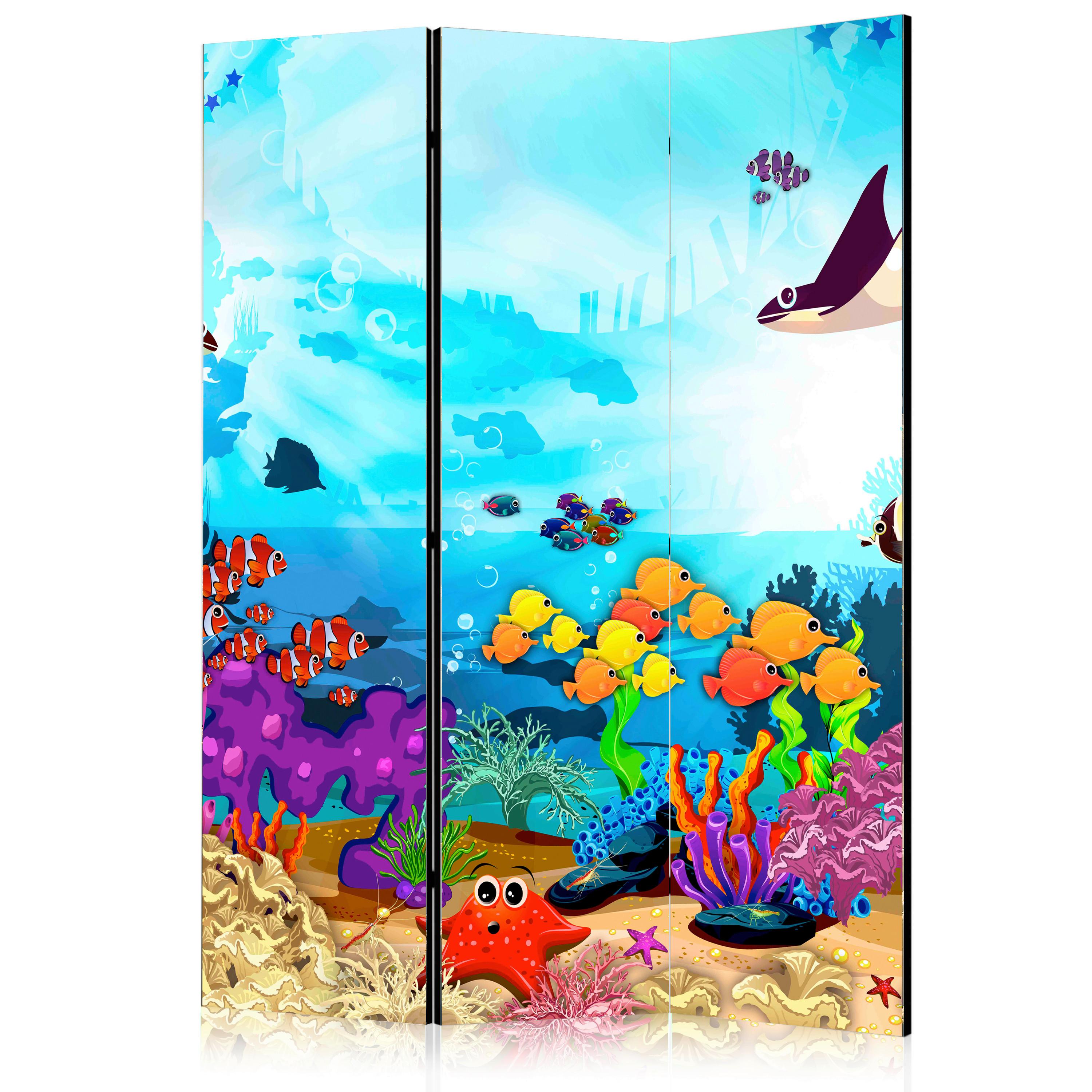 Paravan Underwater Fun, 3-Delni, Dvostranski - večbarvno, Basics, tekstil/les (135/172/3cm) - artgeist
