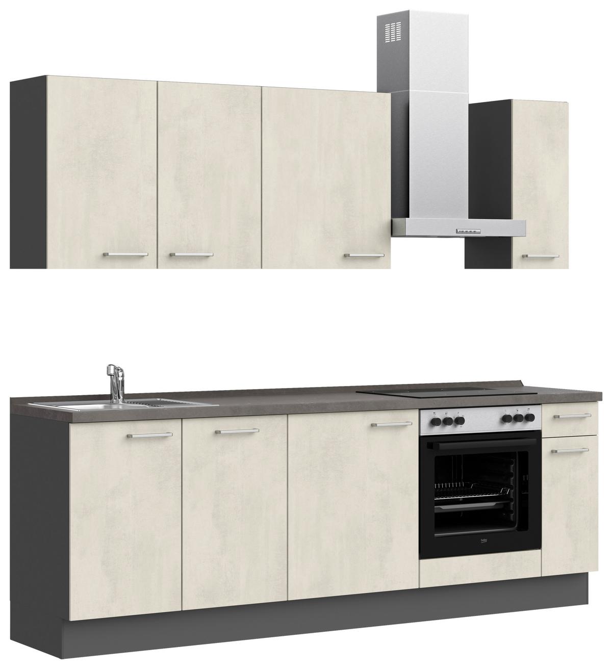 Küchenblock Riva Low m. Geräten Weiß - Schieferfarben/Edelstahlfarben, MODERN, Holzwerkstoff/Metall (240cm) - Nobilia