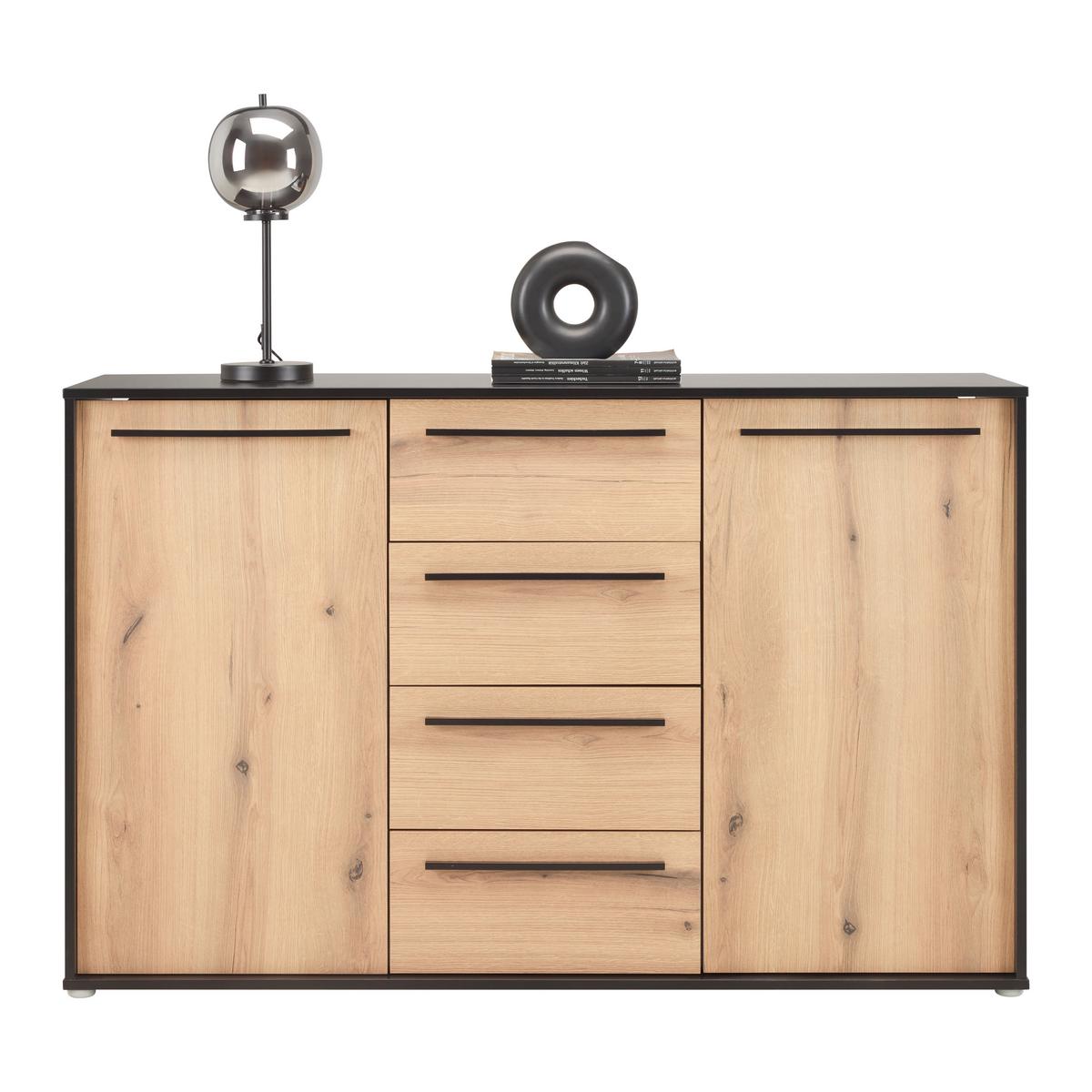 Sideboard Adriano Schwarz/Eichefarben - Eichefarben/Schwarz, MODERN, Holzwerkstoff/Kunststoff (149,5/94,8/41,2cm) - Mömax