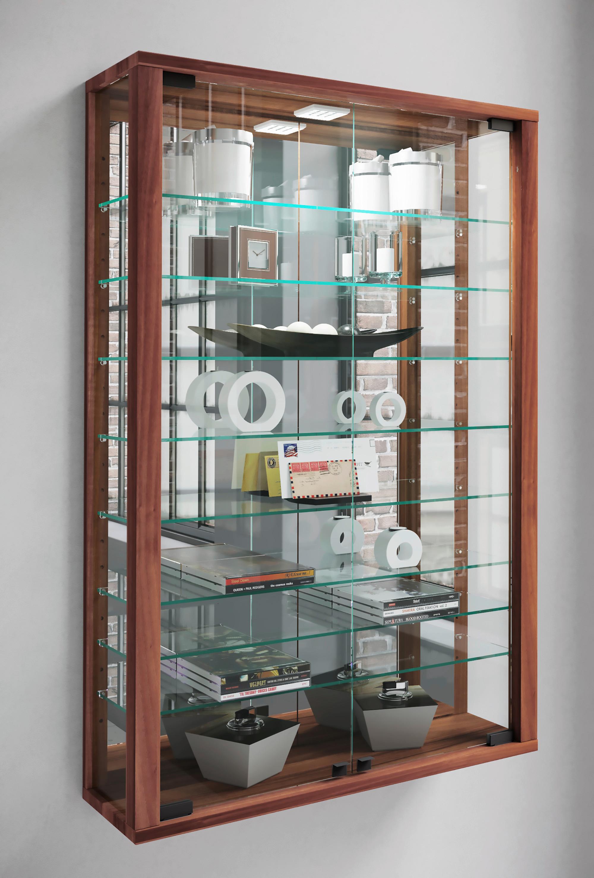 Hängevitrine Vitrosa ca. 59x91x18 cm Nussbaumfarben - Nussbaumfarben/Schwarz, MODERN, Glas/Holzwerkstoff (59/91,3/18cm) - MID.YOU