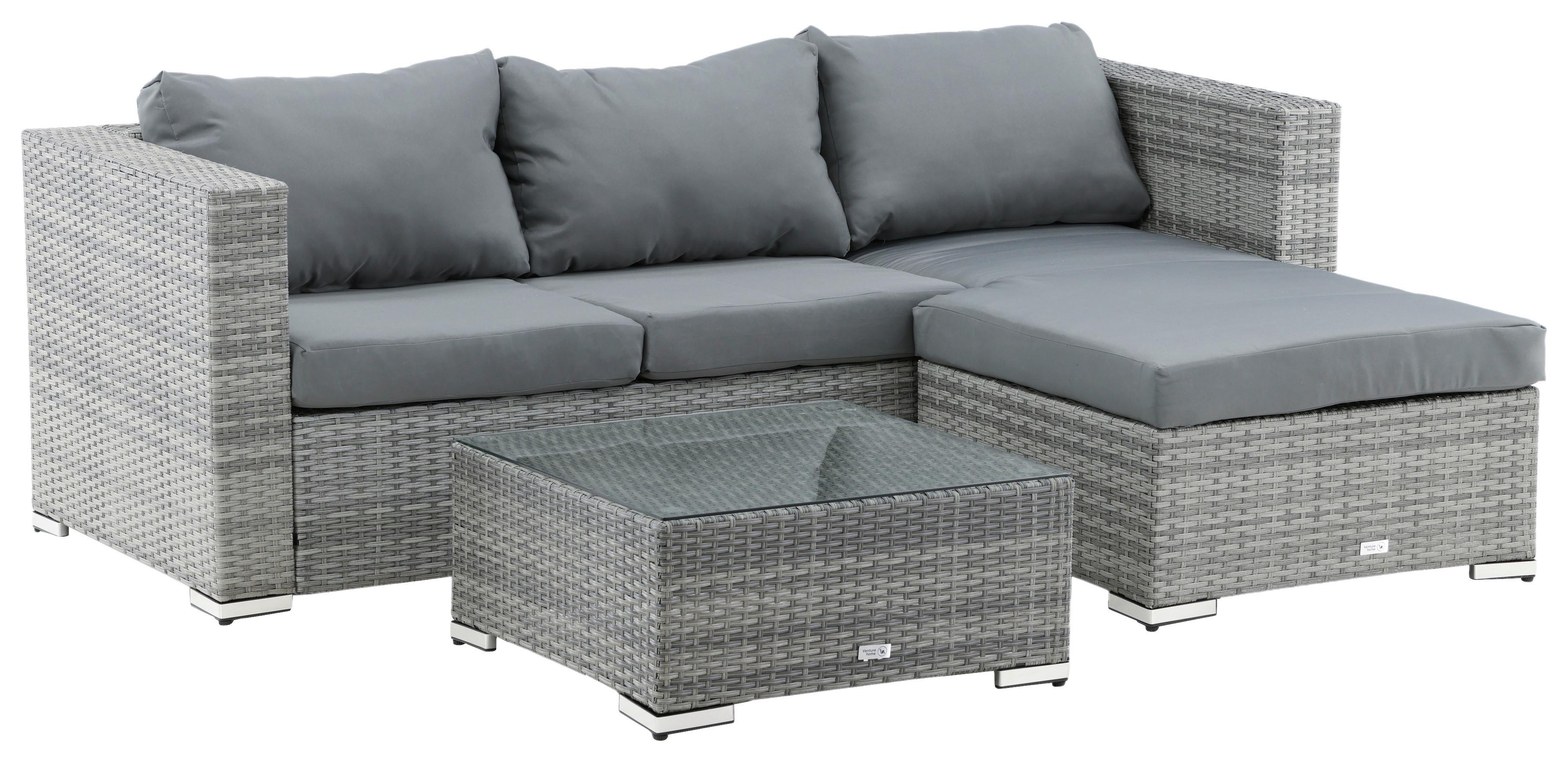 Dining-Loungeset Rotterdam ca. 202x160 cm Grau - Grau, KONVENTIONELL, Glas/Kunststoff - Gardenson