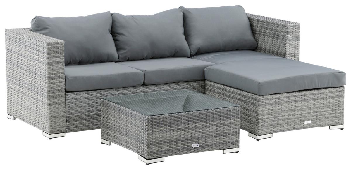 Dining-Loungeset Rotterdam ca. 202x160 cm Grau - Grau, KONVENTIONELL, Glas/Kunststoff - Gardenson