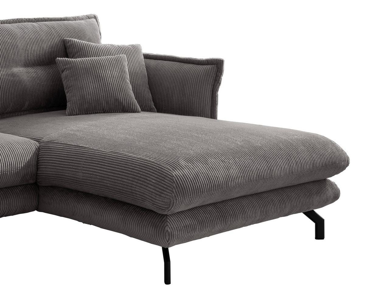 Wohnlandschaft Lava Grau Cord - Schwarz/Grau, MODERN, Textil/Metall (255/180cm) - Livetastic