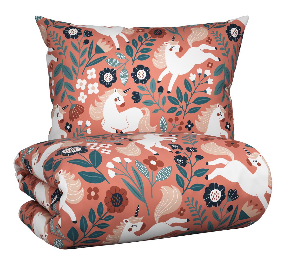 Jugendbettwäsche Einhorn ca. 160x210cm - Dunkelrosa, Modern, Textil (160/210cm) - Modern Living