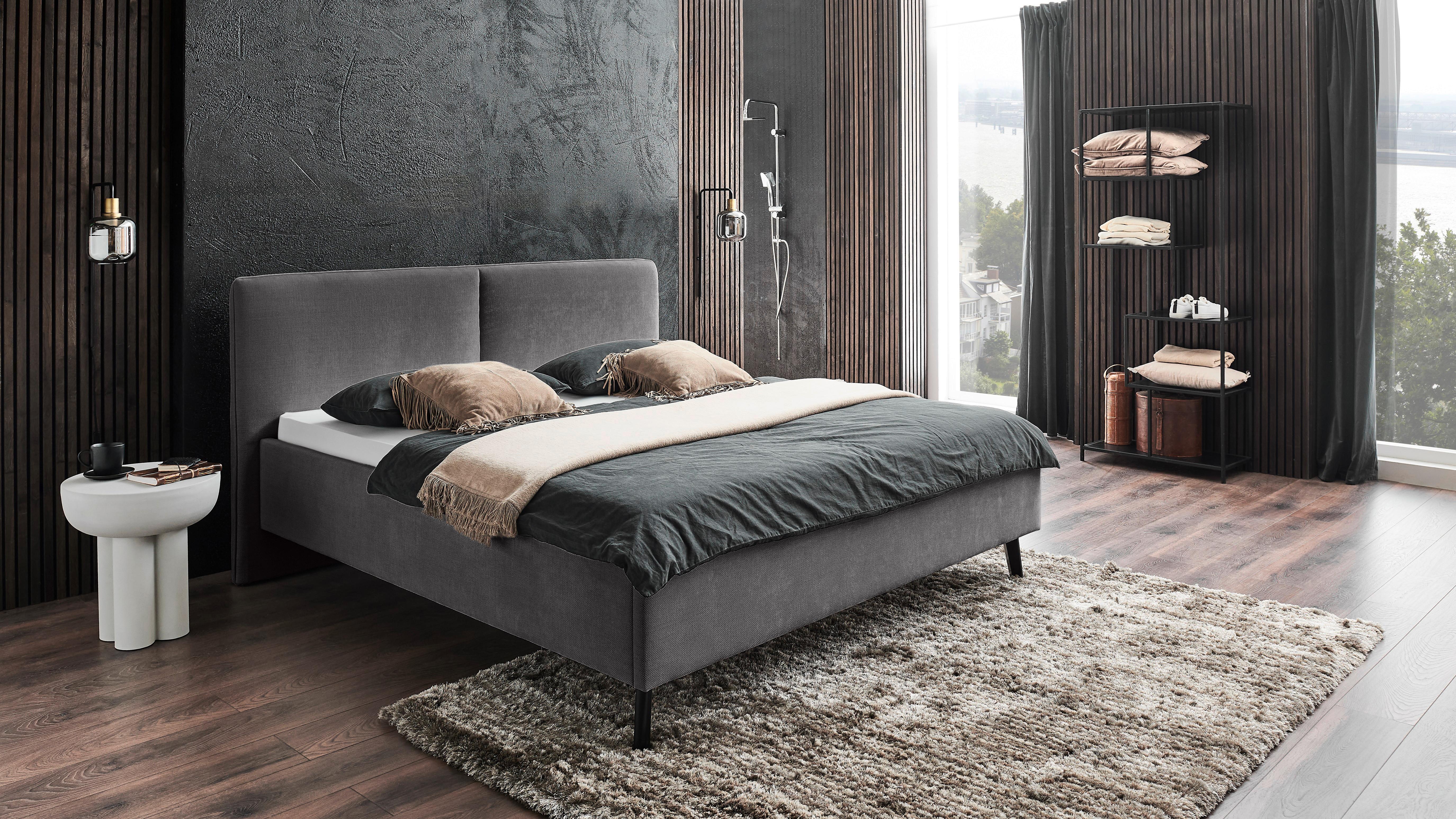 Polsterbett Palma Anthrazit ca. 160x200cm - Anthrazit/Schwarz, KONVENTIONELL, Holz/Textil (160/200cm) - Premium Living