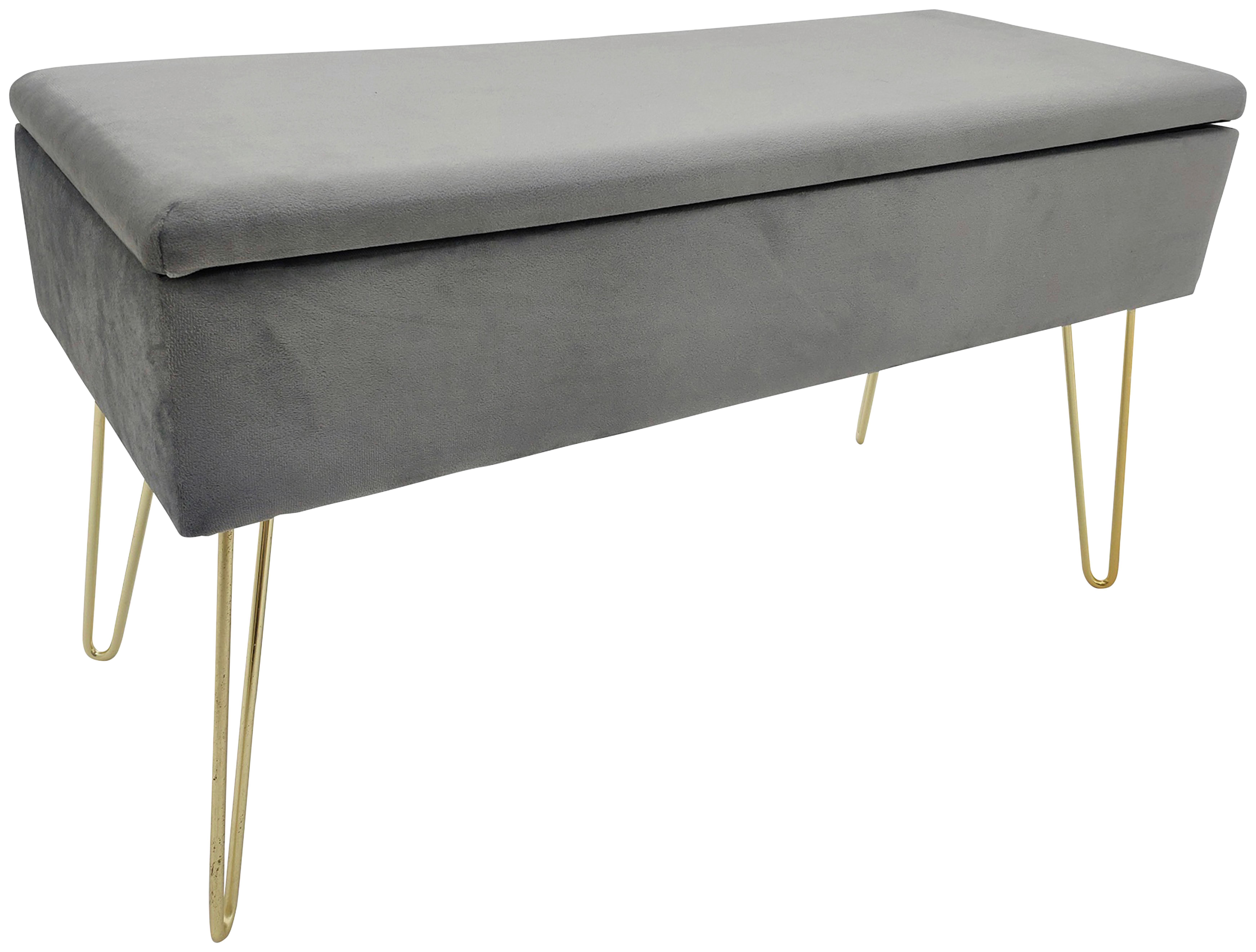 Hockerbank Scarlett Grau Samt mit Stauraum - Goldfarben/Grau, Design, Textil/Metall (75/42/30cm) - Echtwerk