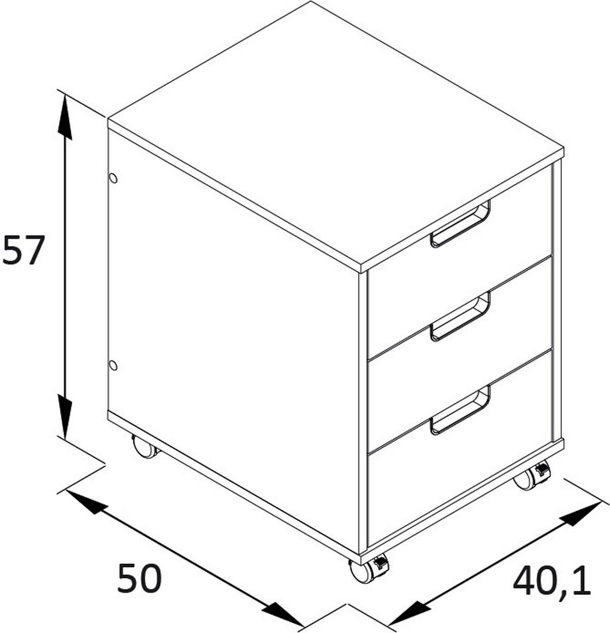 Rollcontainer Emmik Weiß/Eichefarben - Eichefarben/Schwarz, MODERN, Holzwerkstoff/Kunststoff (40,1/57/50cm) - MID.YOU