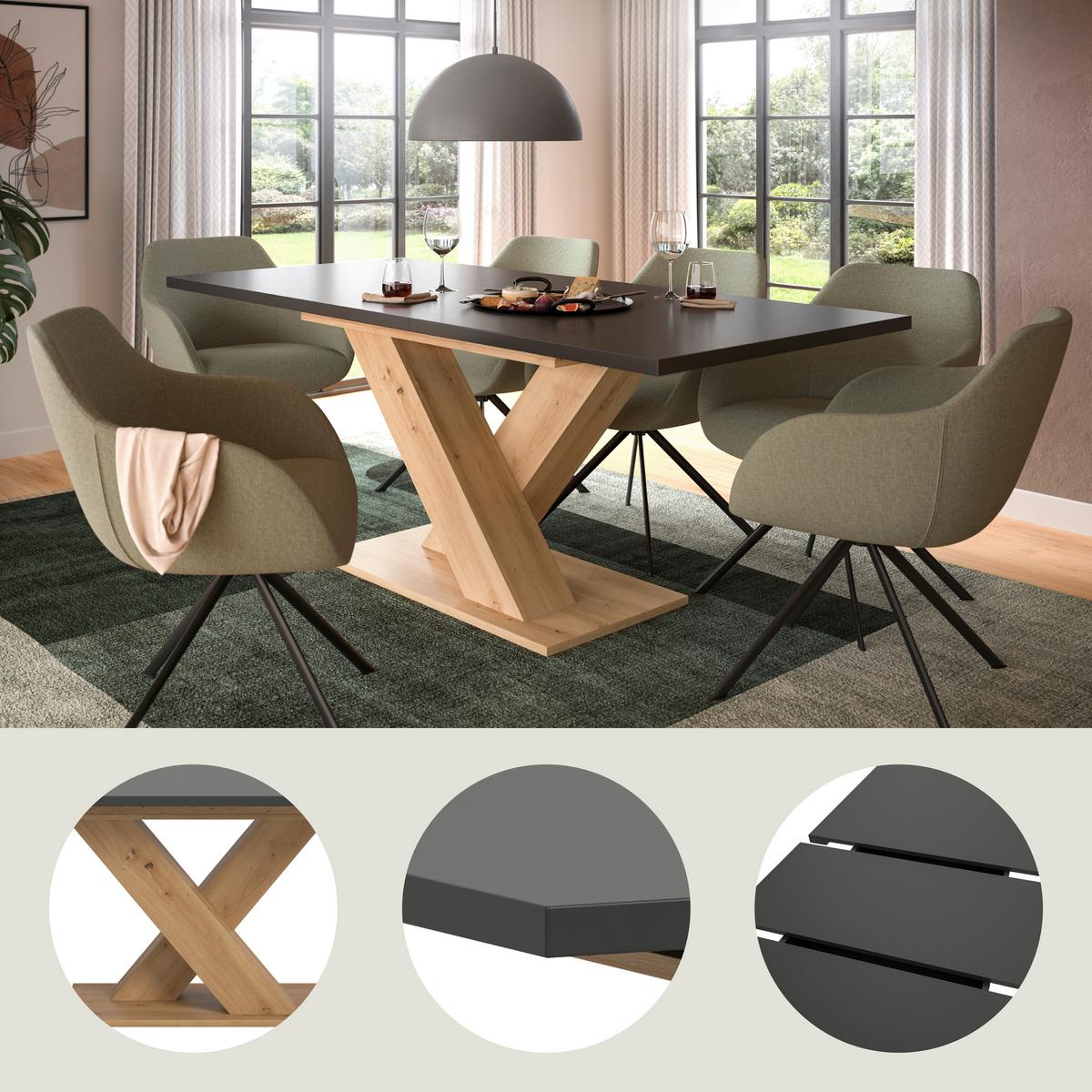 Ausziehtisch Marlon Grau ca. 150-190x90x76 cm - Eiche Artisan/Grau, KONVENTIONELL, Holzwerkstoff (150-190/90/76cm) - MID.YOU