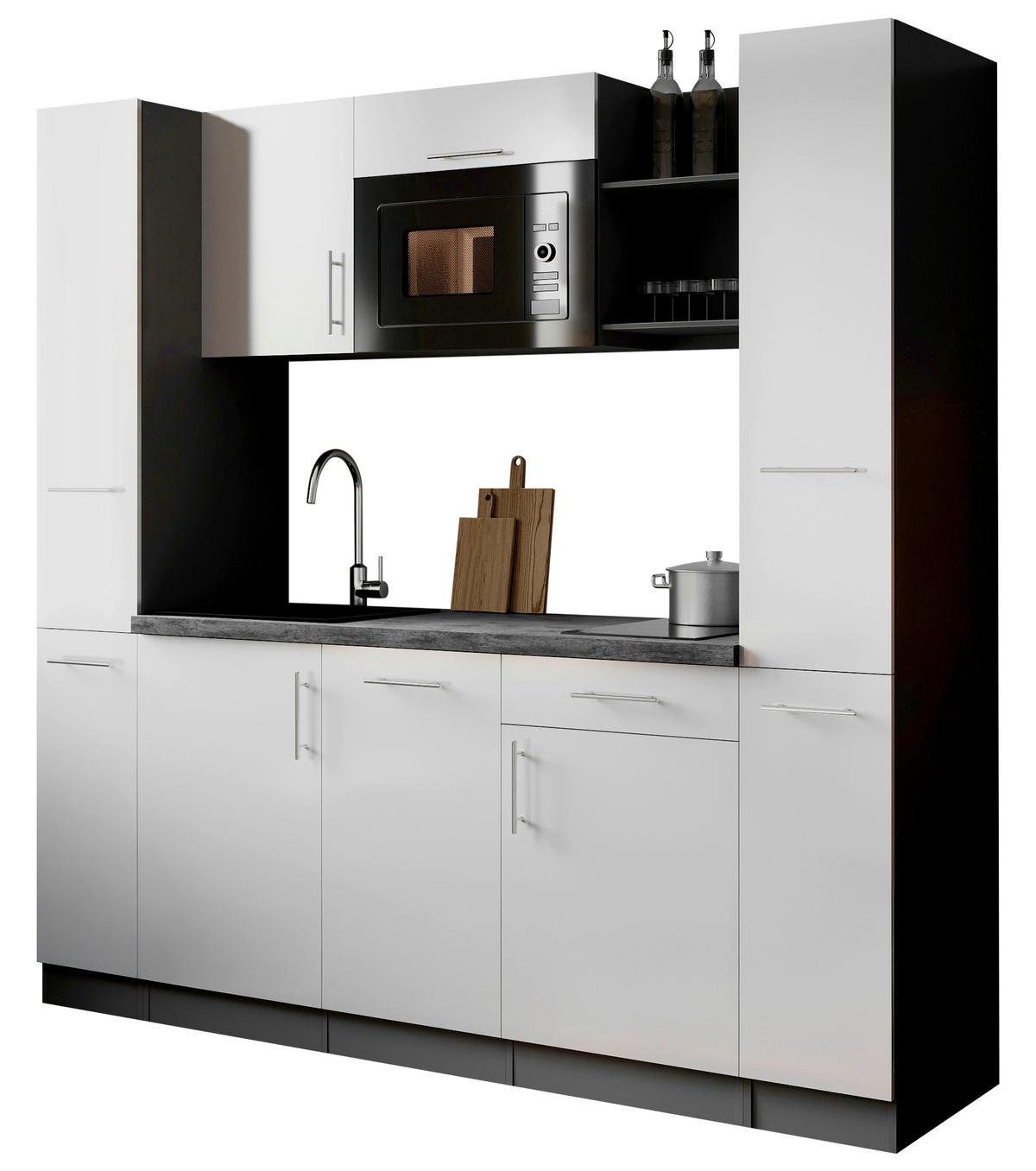 Küchenblock Oliver m. Geräten Weiß - Weiß/Grau, Trend, Holzwerkstoff/Metall (205cm) - Respekta