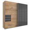 DULAP CU UșI CULISANTE SAIGON - scânduri de stejar/grafit, Konventionell, sticlă/material pe bază de lemn (225/208/64cm) - Premium Living