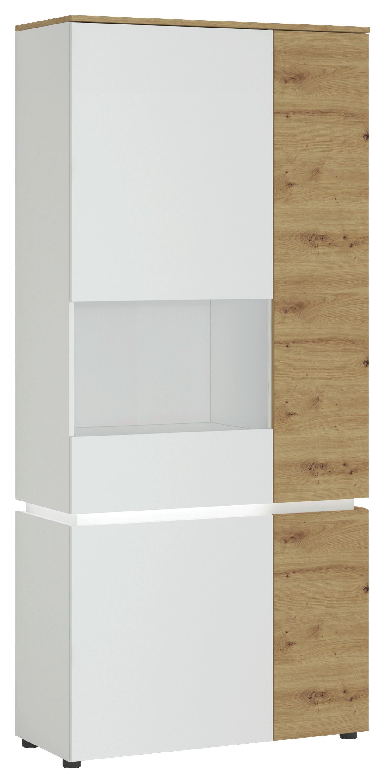 Vitrină LUCI - alb/culoare lemn stejar, Trend, sticlă/material pe bază de lemn (90,4/199/40cm) - Modern Living