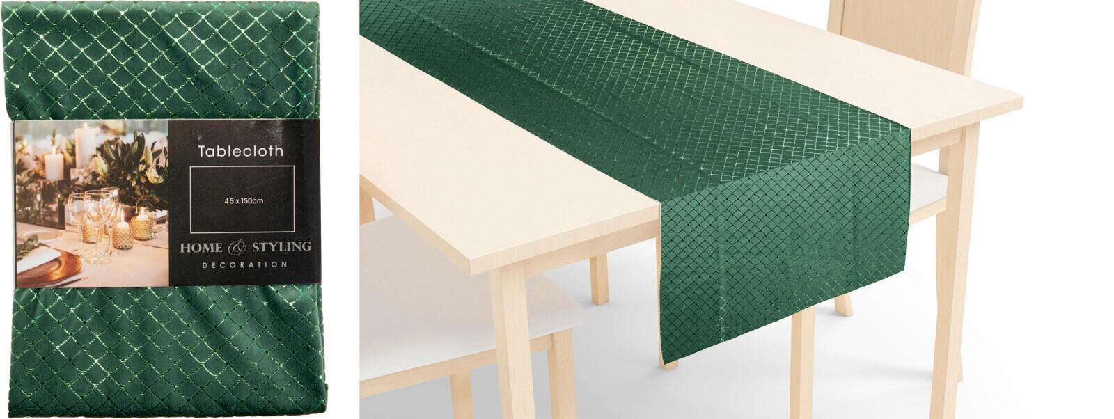 Asztali Futó Velvet Diamond 45/150 - zöld, textil (45/150cm)