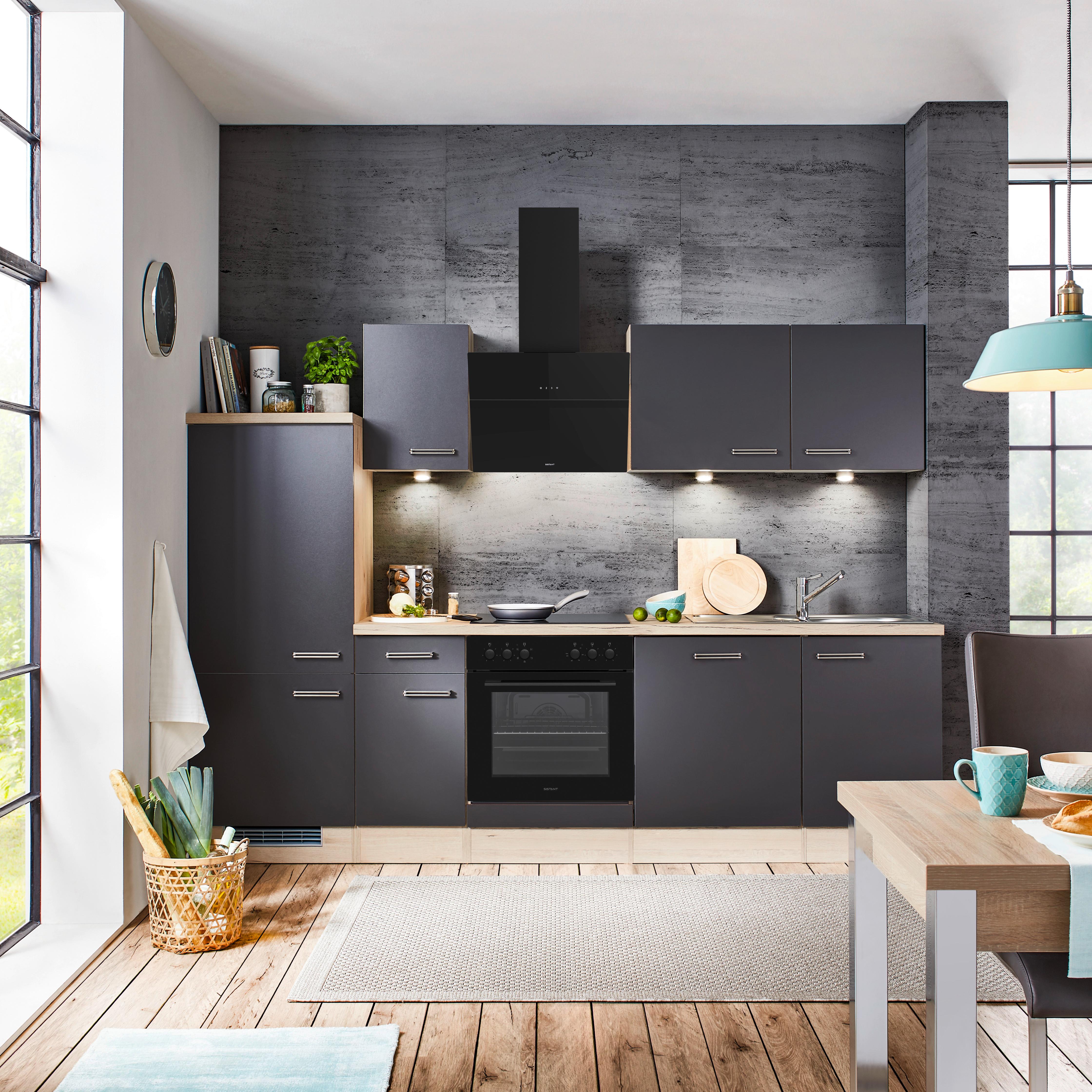 Küchenblock Milano Anthrazit/Eiche - Dunkelgrau/Anthrazit, MODERN, Holzwerkstoff (270cm) - FlexWell