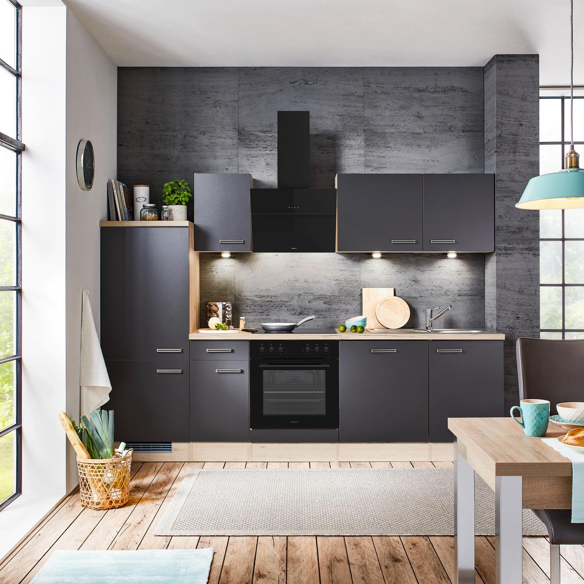 Küchenblock Milano Anthrazit/Eiche - Dunkelgrau/Anthrazit, MODERN, Holzwerkstoff (270cm) - FlexWell